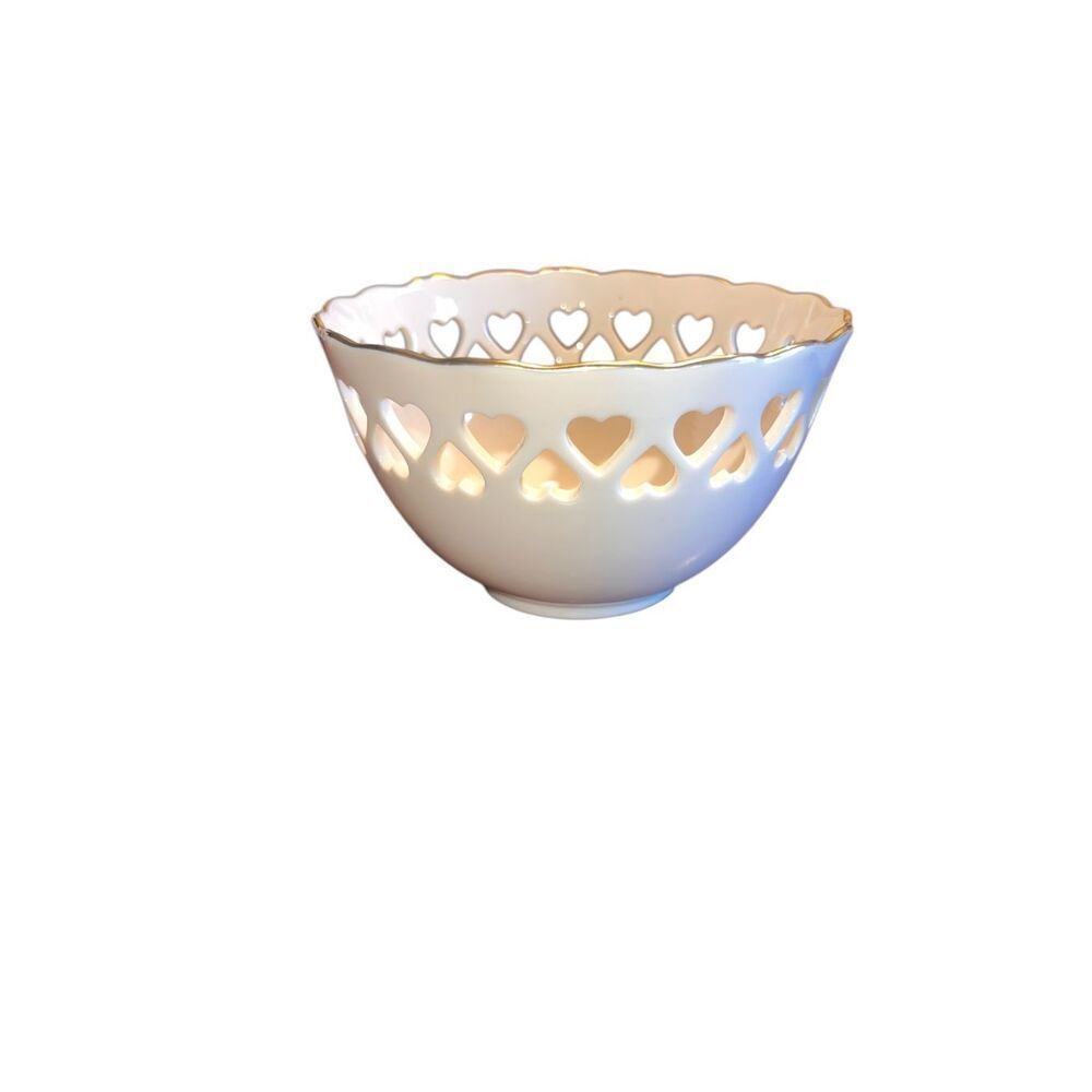 Lenox heart cutout candy nuts dish 24k gold rim valentines ivory porcelain